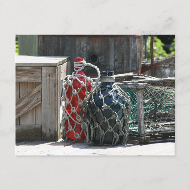 Postal Pesca de vidrio flota azul rojo delante (Anverso)