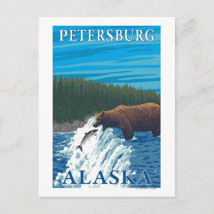 Postal Pesca del oso en el río - Petersburgo, Alaska