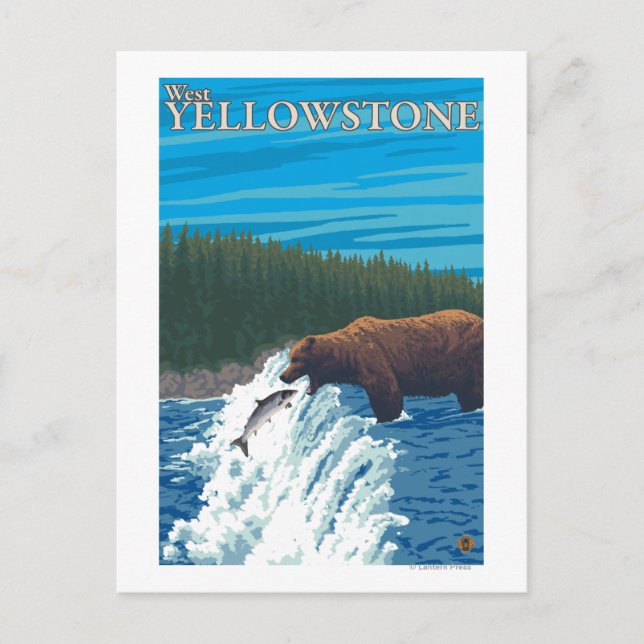 Postal Pesca del oso en el río - West Yellowstone, MT (Anverso)