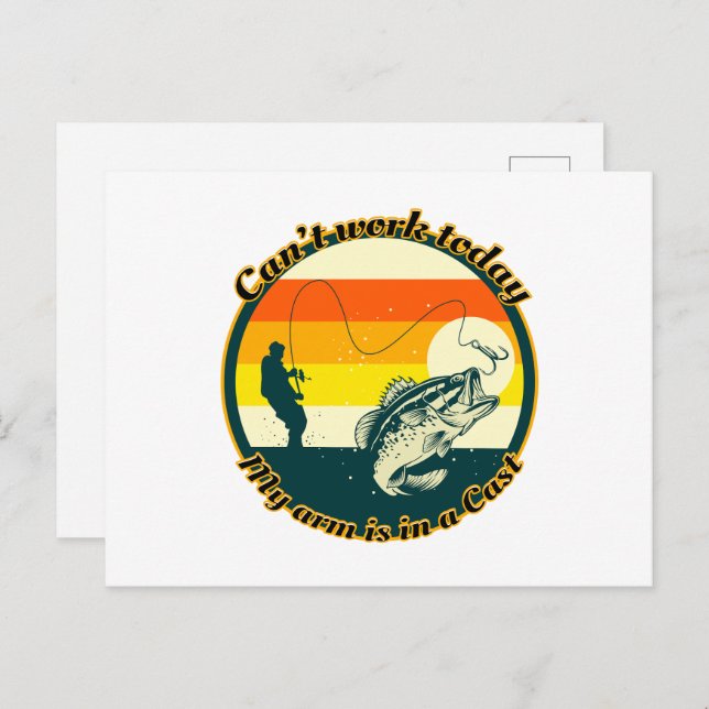 Postal Pesca divertida no puede funcionar Hoy mi brazo es (Anverso / Reverso)