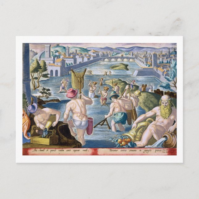 Postal Pesca en aguas poco profundas con nets, placa 96 p (Anverso)