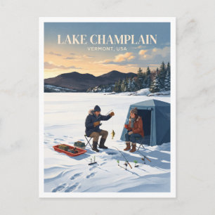Postal Pesca en hielo en el lago Champlain, Vermont Colch