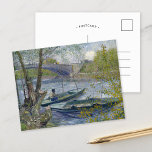 Postal Pesca en primavera | Postcard de Vincent Van Gogh<br><div class="desc">Pesca en primavera, Pont de Clichy (Asnières) (1887) | Obra de arte original del artista holandés post-impresionista Vincent Van Gogh (1853-1890). El cuadro representa dos barcos de pesca en el agua, cerca de un puente en tonos suaves azules y verdes. Utilice las herramientas de diseño para agregar texto personalizado o...</div>