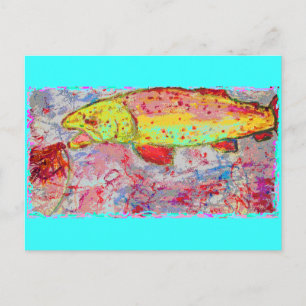 Postal Pesca feliz con trucha arco iris