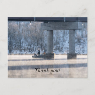 Postal Pesca Invernal con Niebla en el Lago Taneycomo Gra