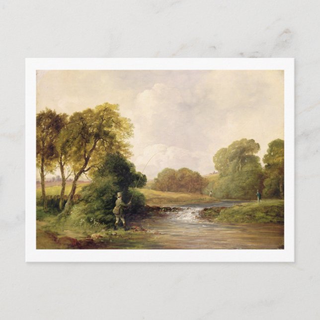 Postal Pesca: Jugando a un pez (aceite sobre lienzo) (Anverso)