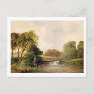 Postal Pesca: Jugando a un pez (aceite sobre lienzo)