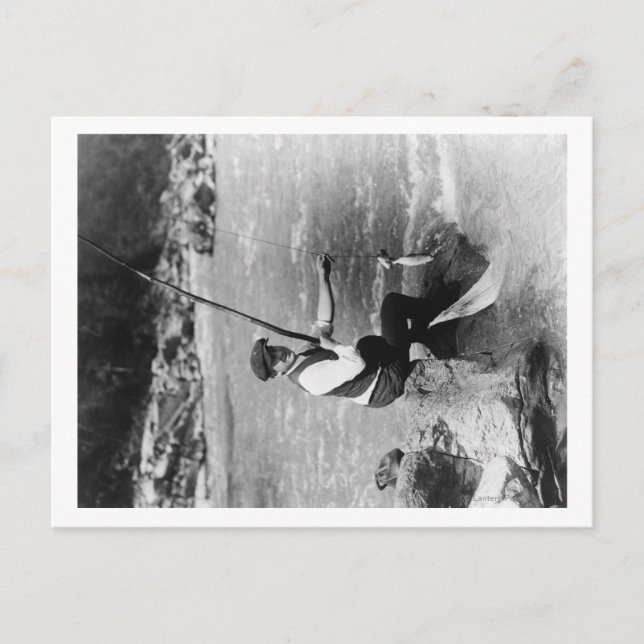 Postal Pesca masculina y pesca de dos peces a la vez foto (Anverso)