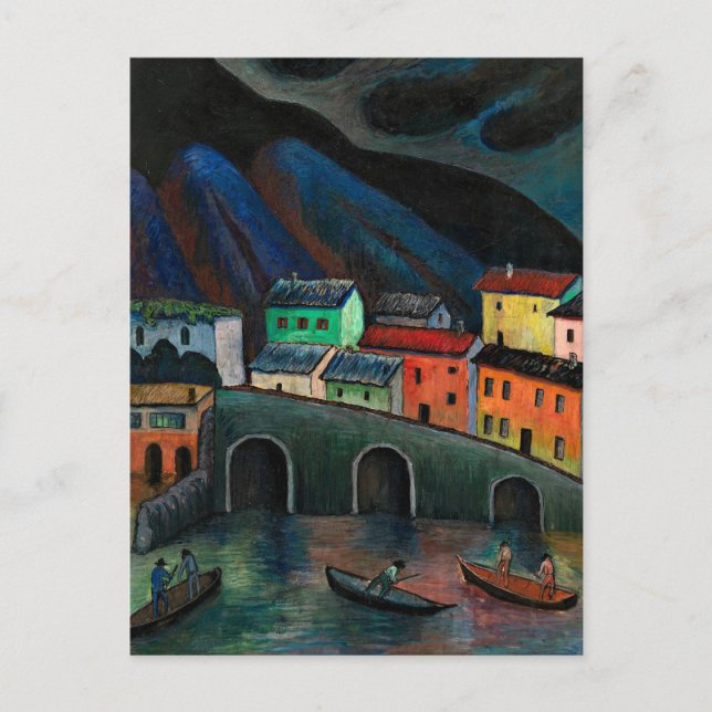 Postal Pesca nocturna en Ascona (Anverso)