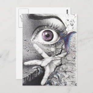 Postal Pesca ocular y mano Dream Surreal dibujo arte