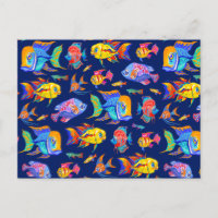 Pesca tropical divertida en azul oscuro