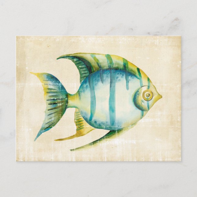 Postal Pescado acuario azul y amarillo (Anverso)