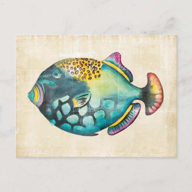 Postal Pescado acuario azul y púrpura (Anverso)