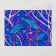 Pescado azul en algas marinas, colección de papel 