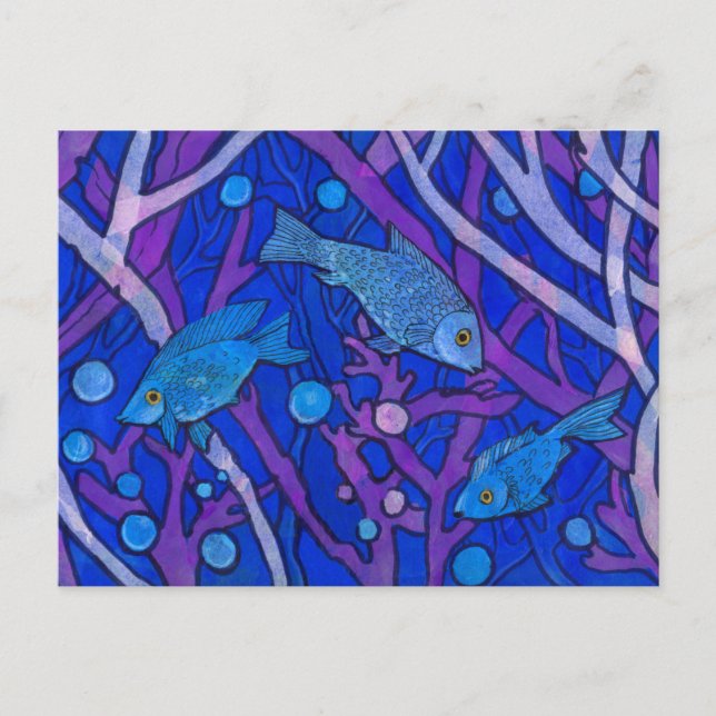 Postal Pescado azul en algas marinas, colección de papel  (Anverso)
