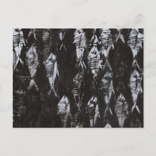 Postal Pescado blanco fósil sobre fondo negro (Anverso)