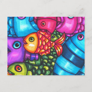 Postal Pescado colorido Abstract marina arte original