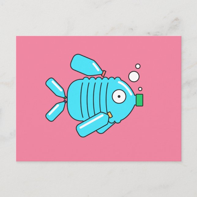Postal Pescado de botella de plástico // Conciencia sobre (Anverso)