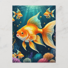 Postal Pescado de oro en aguas submarinas