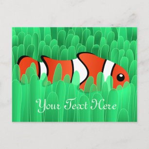 Postal Pescado de Payaso y hermosa anémona verde del mar