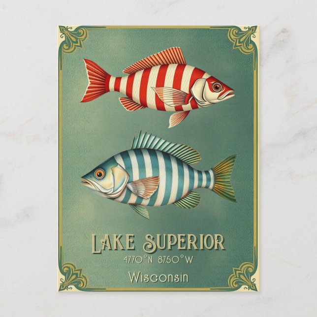 Postal Pescado del lago Superior Wisconsin Michigan Postc (Anverso)