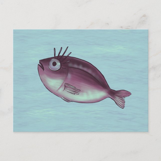 Postal Pescado divertido con un arte digital con pestañas (Anverso)