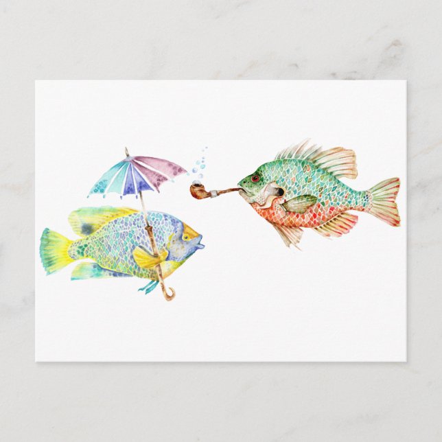 Postal Pescado - Dos artes de pescado Imprimir pintura ac (Anverso)