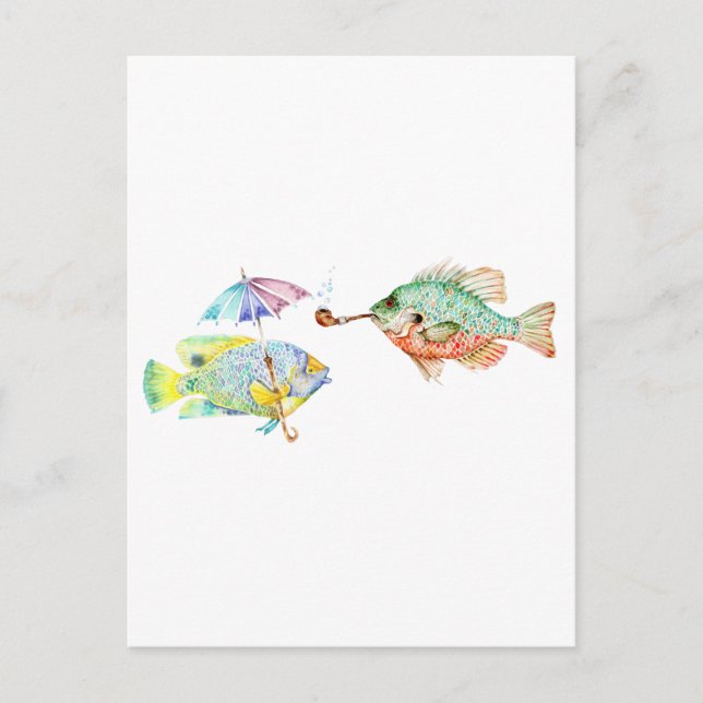 Postal Pescado - Dos artes de pescado Imprimir pintura ac (Anverso)