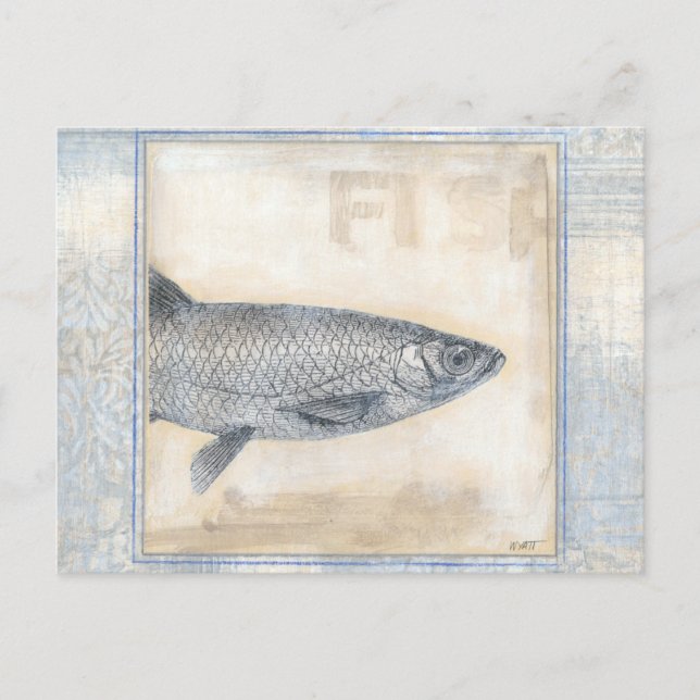 Postal Pescado gris en fondo beige (Anverso)