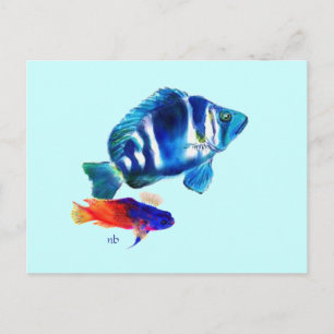 Postal Pescado índigo, nata de hadas