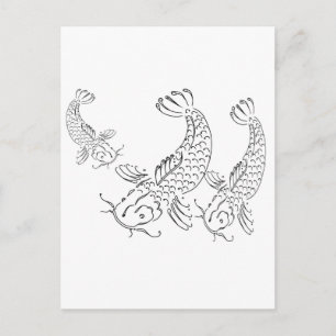 Postal Pescado Koi diseño moderno blanco negro