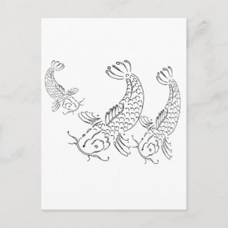 Postal Pescado Koi diseño moderno blanco negro
