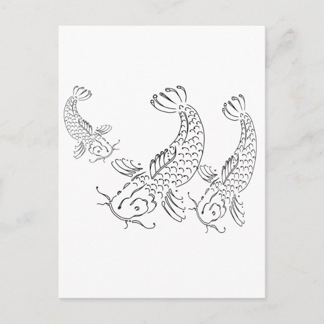 Postal Pescado Koi diseño moderno blanco negro (Anverso)