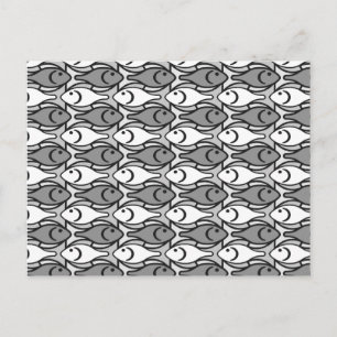 Postal Pescado moderno de medio siglo, gris, blanco y neg