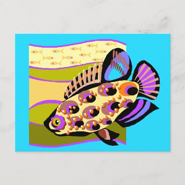 Postal Pescado tropical retro colorido (Anverso)