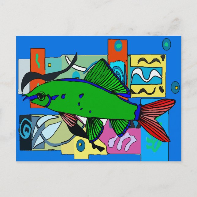 Postal Pescado verde Abstracto aquairum (Anverso)