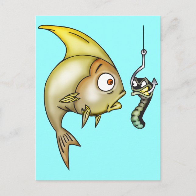 Postal Pescado Y Gusano Gracioso (Anverso)