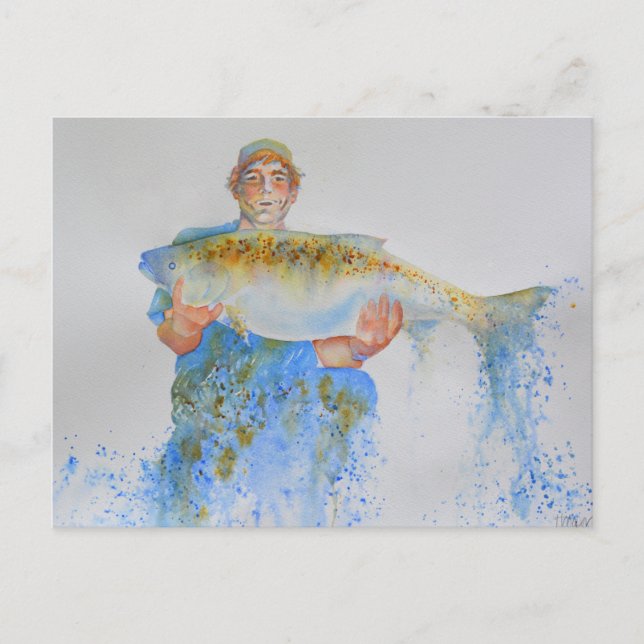 Postal Pescador acuarela pintura regalo de pesca para él (Anverso)