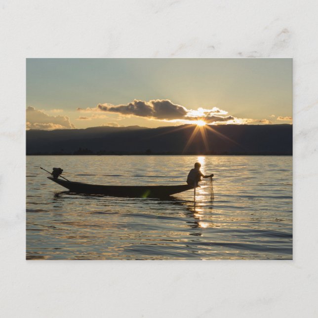 Postal Pescador al atardecer (Anverso)