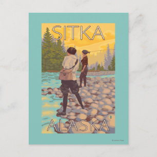 Postal Pescador de mujeres en vuelo - Sitka, Alaska