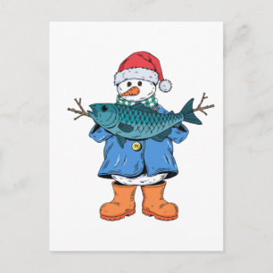 Postal Pescador de muñeco de nieve Navidad 2026 Fiesta de