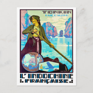 Postal Pescador de Tonkin, río rojo, viaje vintage