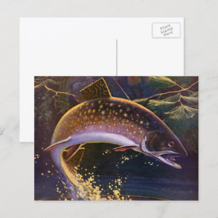 Postal Pescador de trucha de rollo vintage, pesca deporti