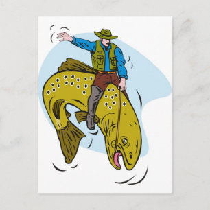 Postal pescador en trucha