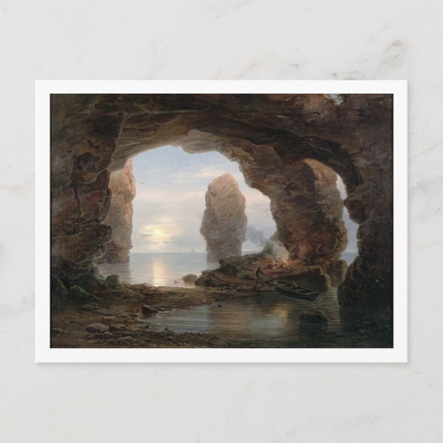 Postal Pescador en un Grotto, Helgoland, 1850 (petróleo e (Anverso)