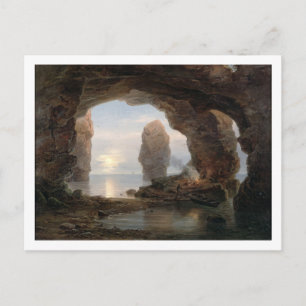 Postal Pescador en un Grotto, Helgoland, 1850 (petróleo e