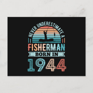 Postal Pescador nacido en 1944 Regalo de cumpleaños 80