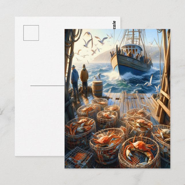 Postal Pescadores de la cosecha de Crepúsculo que recogen (Anverso / Reverso)