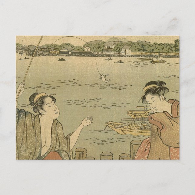 Postal Pescadores de madera de la pesca japonesa (Anverso)