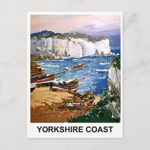 Postal Pescadores en la costa de yorkshire, pintura vinta
